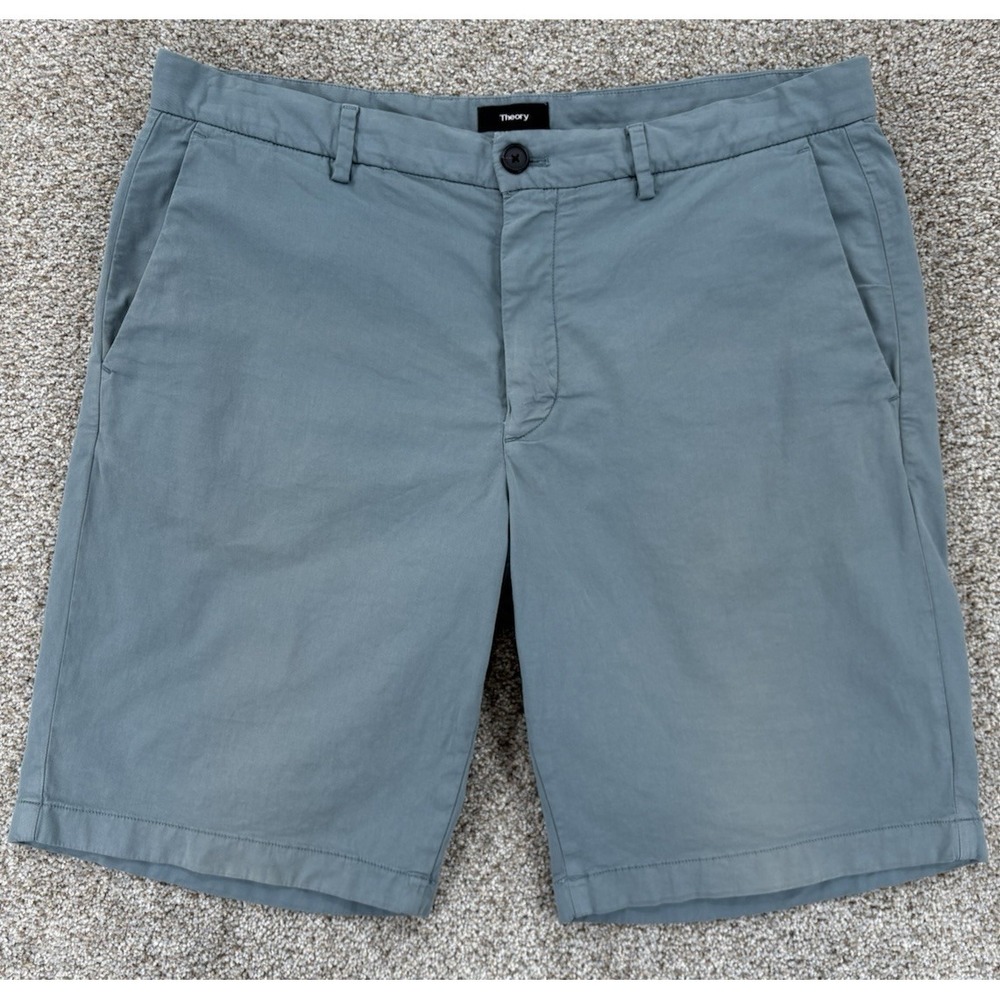 Theory Blake Patton 8" Shorts Mens 34 Wethered Blue Slim Fit Stretch Performance